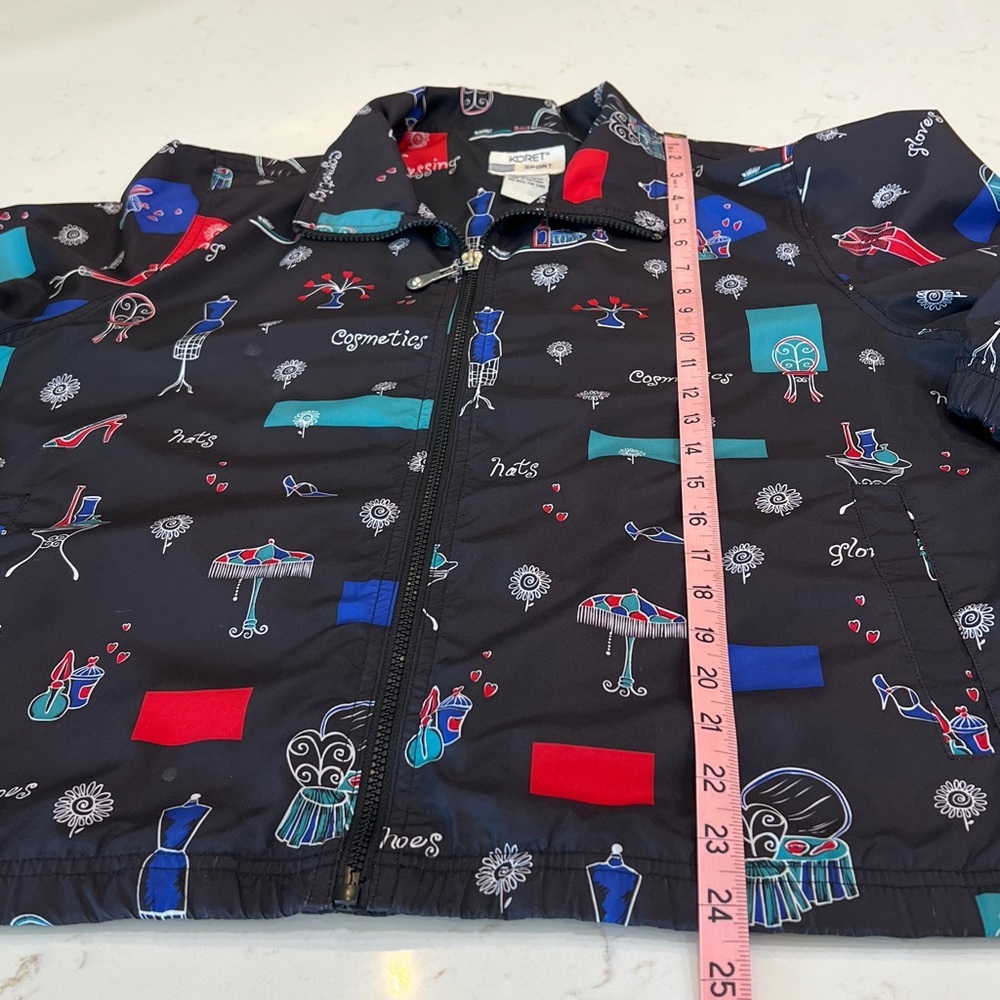 Vintage Koret Sport Novelty Print Windbreaker Jacket Black Zip Front M - Picture 9 of 11